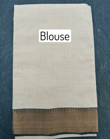 Handwoven Mangalgiri Cotton Saree | Off-White | Gold Zari | Handwoven | Ships from California